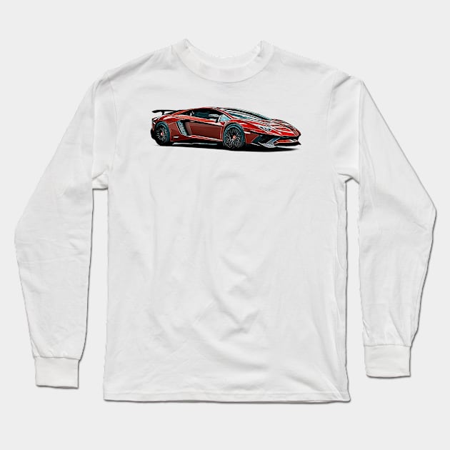 Aventador SV Cartoon Long Sleeve T-Shirt by Auto-Prints